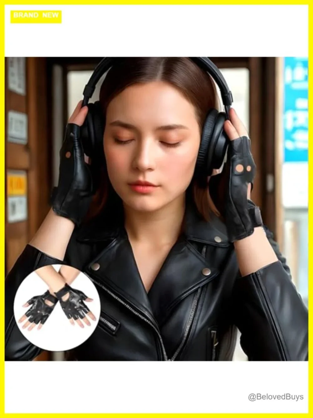 Fingerless Faux Leather Gloves with Rivets Punk Gothic Half Finger